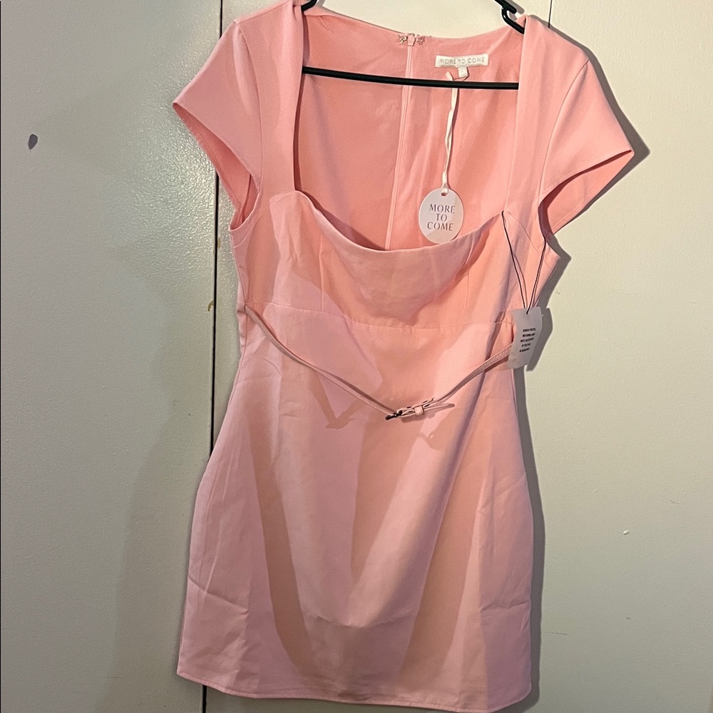 MORE TO COME Cap-Sleeve Square Neck Mini Dress in Blush Pink - Picture 7 of 13
